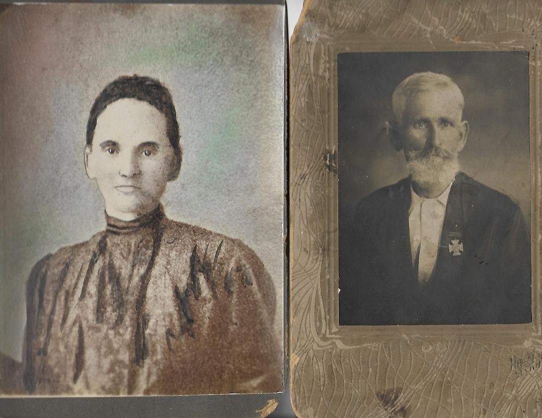 These are my Mother's parents, Mollie Alice Evens Floyd and Eli Perry Floyd.   They married on 10-8-1873.  He is wearing a Confederate medal.   B 11/22/1842- 12/27/ 1922 Buried at Midway.  Her Birth - 11/3/1858- died 10/9/1