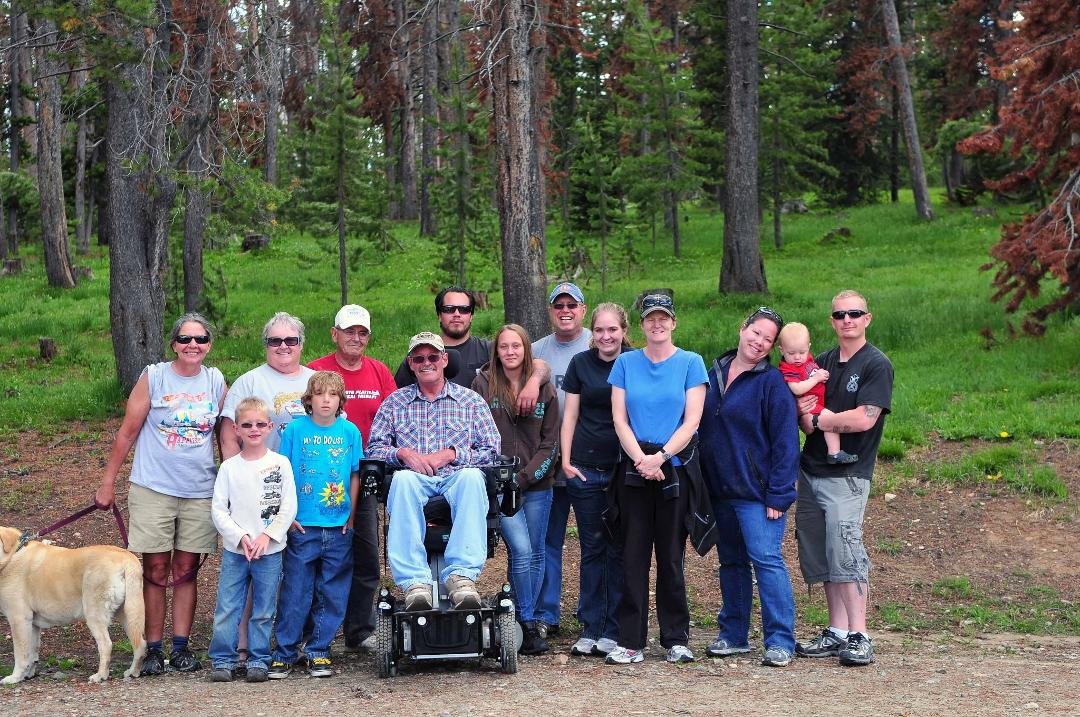 At Rob Roy, Medicine Bow National Forest. Photo of the gang after spreading Les' ashes in the lake as he requested. Mission accomplished.