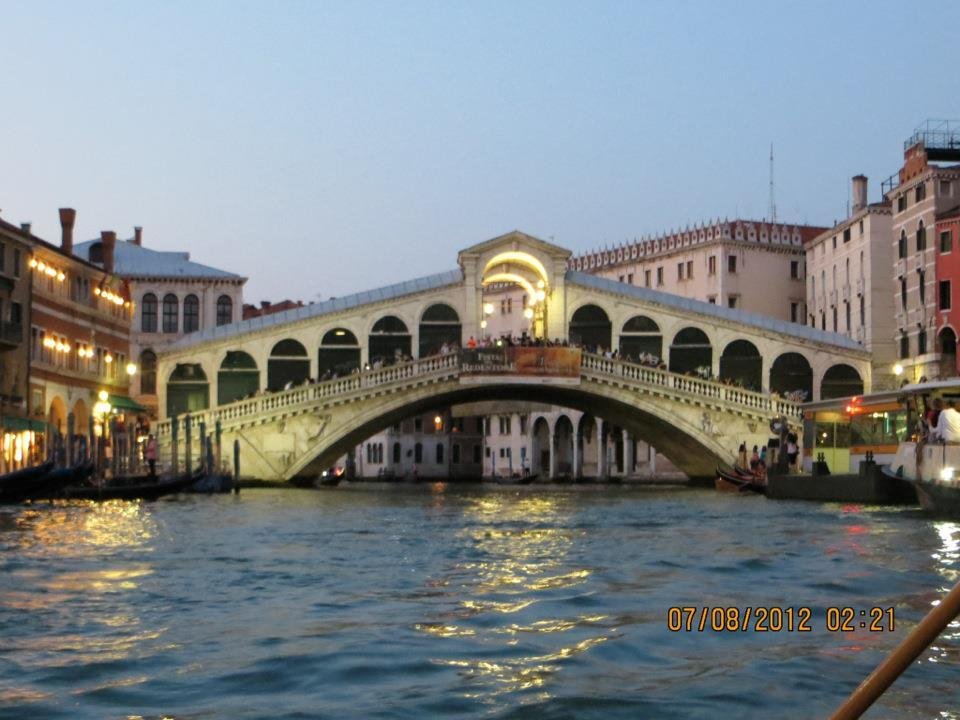 Rialto bridge in Venice - view is from Gondola ride - beautiful ride and beautiful view!