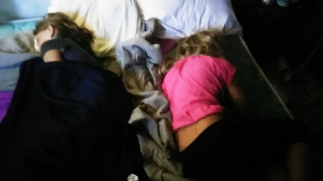 My babies sleeping we ate at pizza factory watched Jurassic park and went swimming till late last night then went and t.p some houses they are tired!
