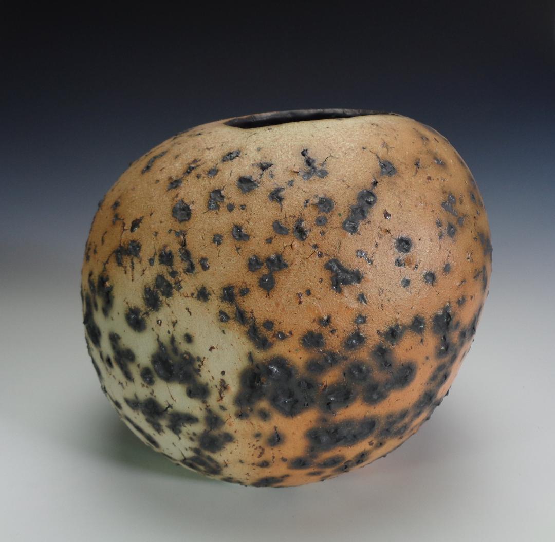 7"T clay w/wedged in decomposed granite,black stain. Fired to cone 10 in Steve Davis Kazegama