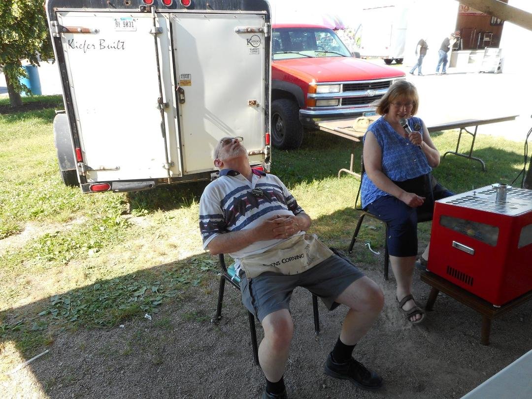 Lions Club member hard at work at the bingo stand.