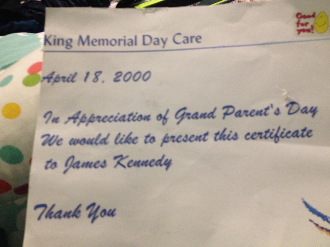For which grandchild was this certificate?
Fifty cents to every right answer ha ha.
