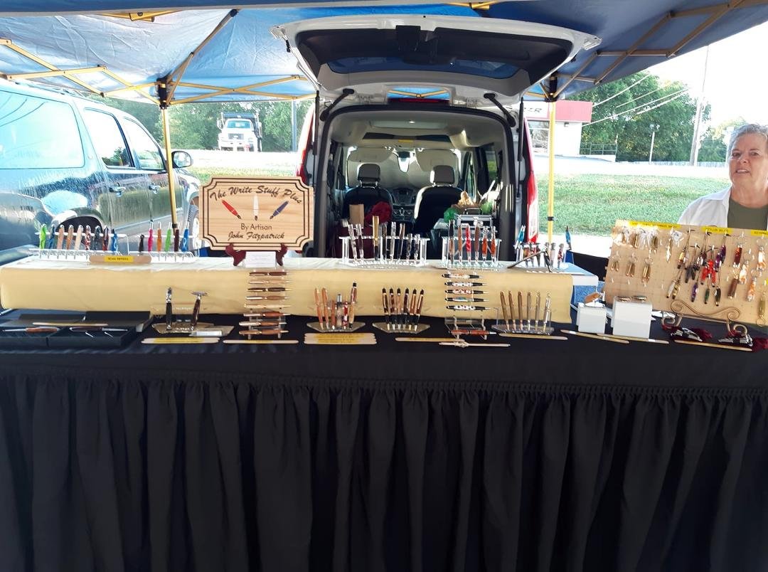 Saturday morning at the Franklin County Farmers Market. On the warm side so walking traffic is light. New table setup.