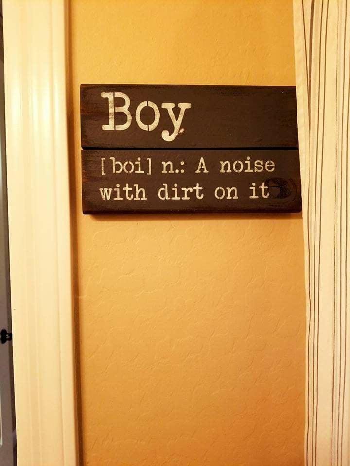 My friends have two boys. They have this on a wall in their home. Made me laugh out loud!!