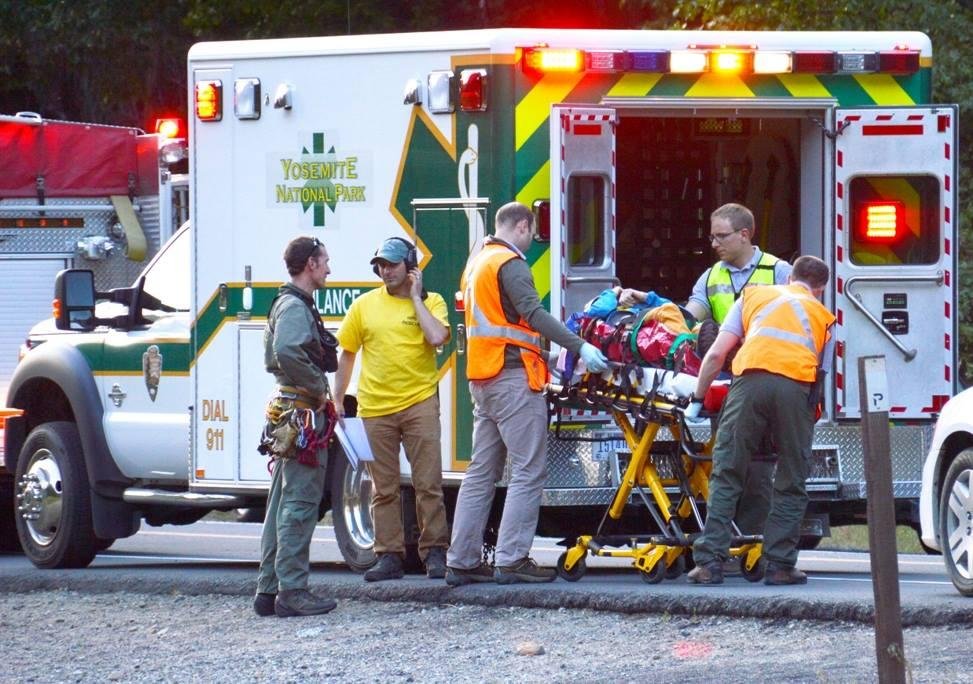 Ranger Johnson talking with the commander on scene, Ranger Matt Stark, while the victim is put in the ambulance. Turned out that while victim had a badly bruised leg and was unable to walk unassisted for a couple of days