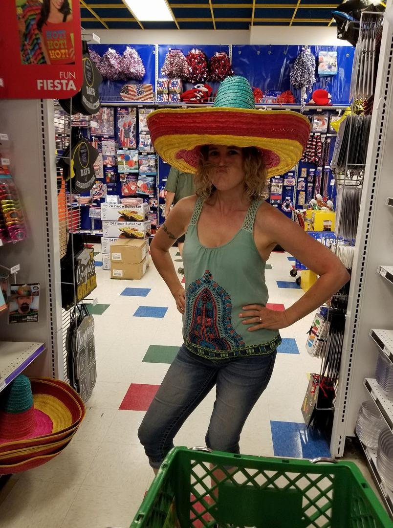Carrie Jaworski Klebba and I having fun at Party City