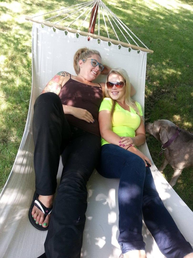 The blondeterage relaxing.at the cabin.