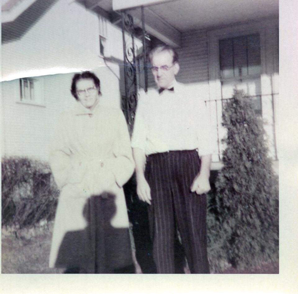 Gram and Papa in front of our home at 39 N Hague. 1954ish