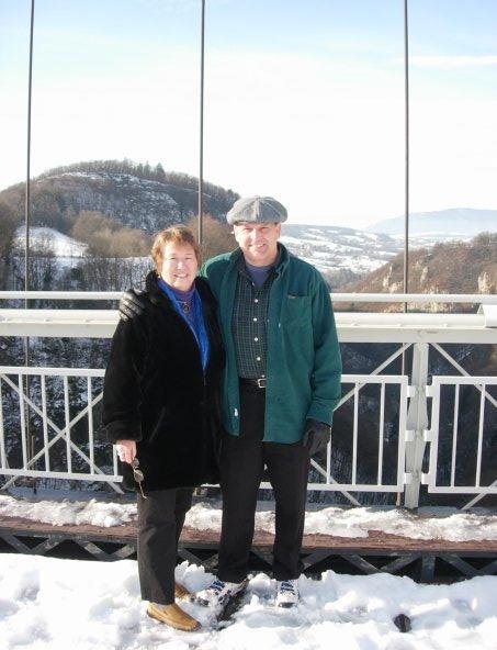 On a foot bridge in the Alps