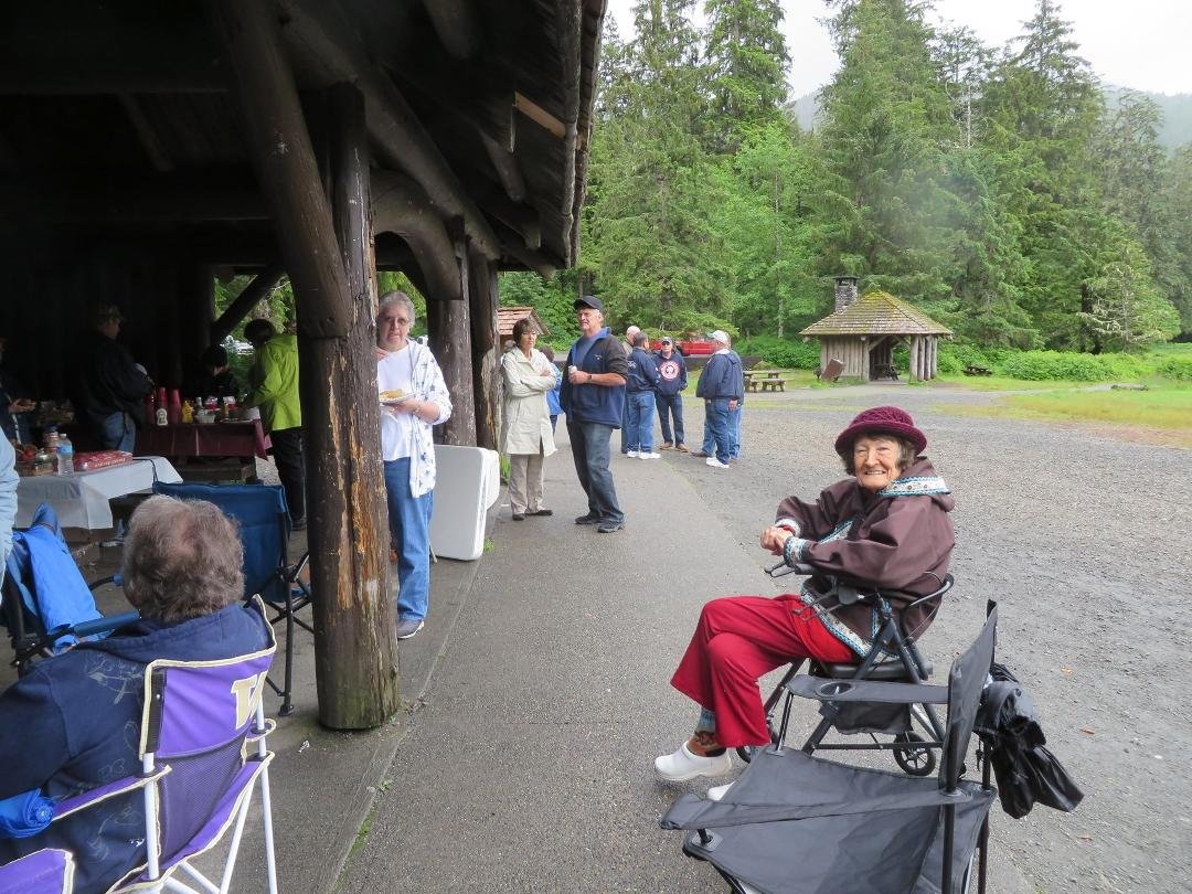 My mother, Pat, attended the 50-th Reunion Picnic with us at the Ward Lake Shelter on Saturday along with many classmates. We had occasional light rain - but that went well with the fire in the fireplace.