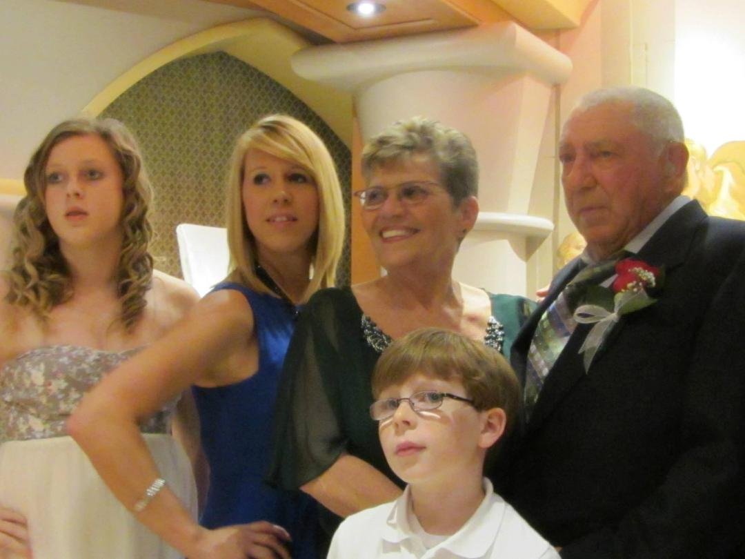 Their Grandchildren, Madison Ward, Krystle Rettig Broyles and Colby Ward with Linda Hartzig and Edward Hartzig