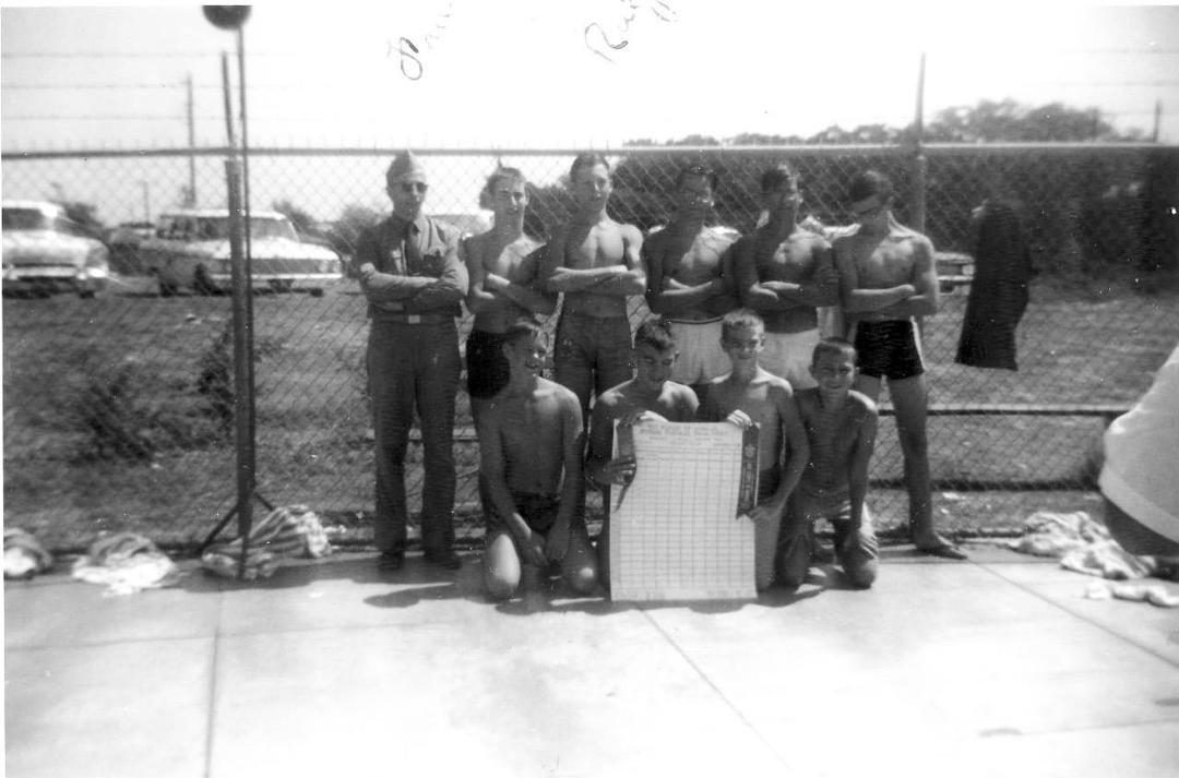 BSA Troop 186 swim team in August '62 upon winning the meet at Senter Pool in Irving.