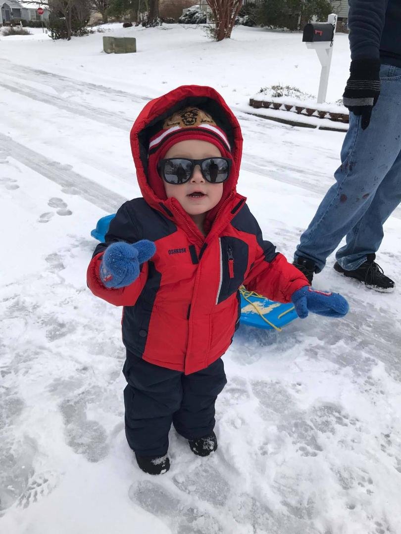 Carter playing in the snow in North Carolina