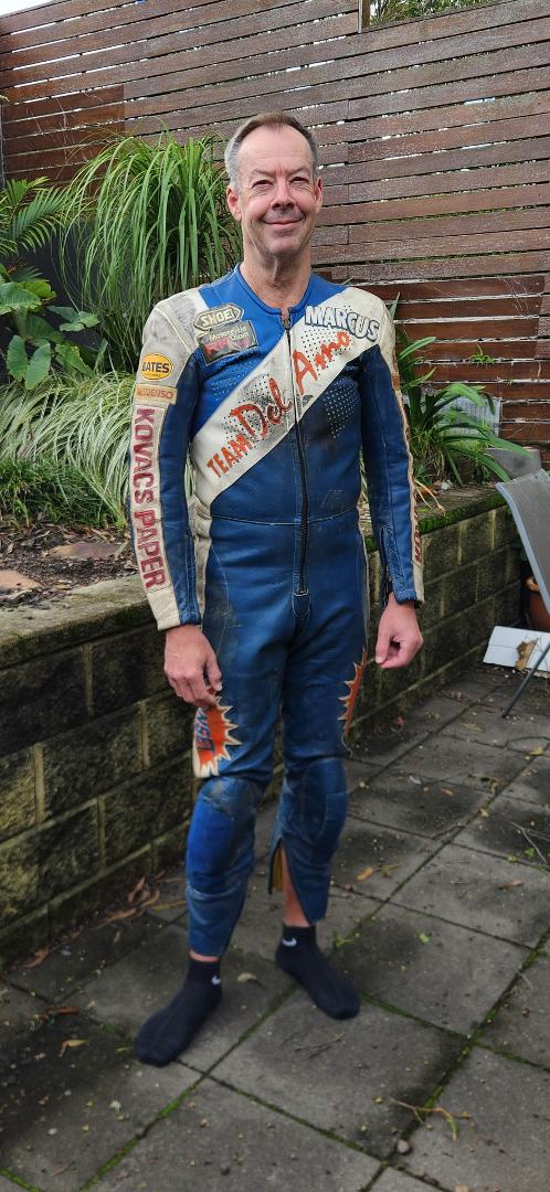 I shared this photo on the 1980's racing forum. I can still fit in my old racing leathers.
