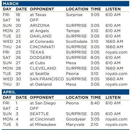 Royals Spring training broadcast schedule.