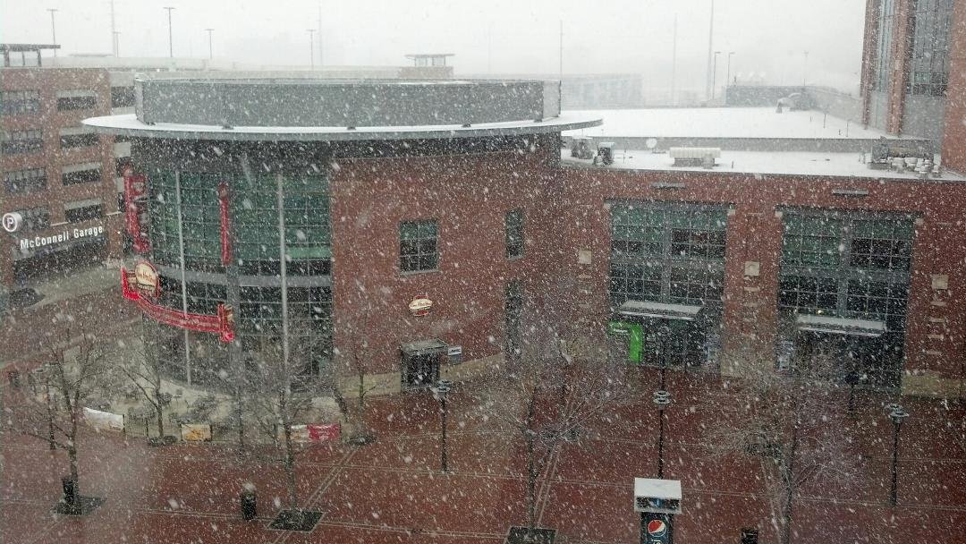 It is snowing a little harder.