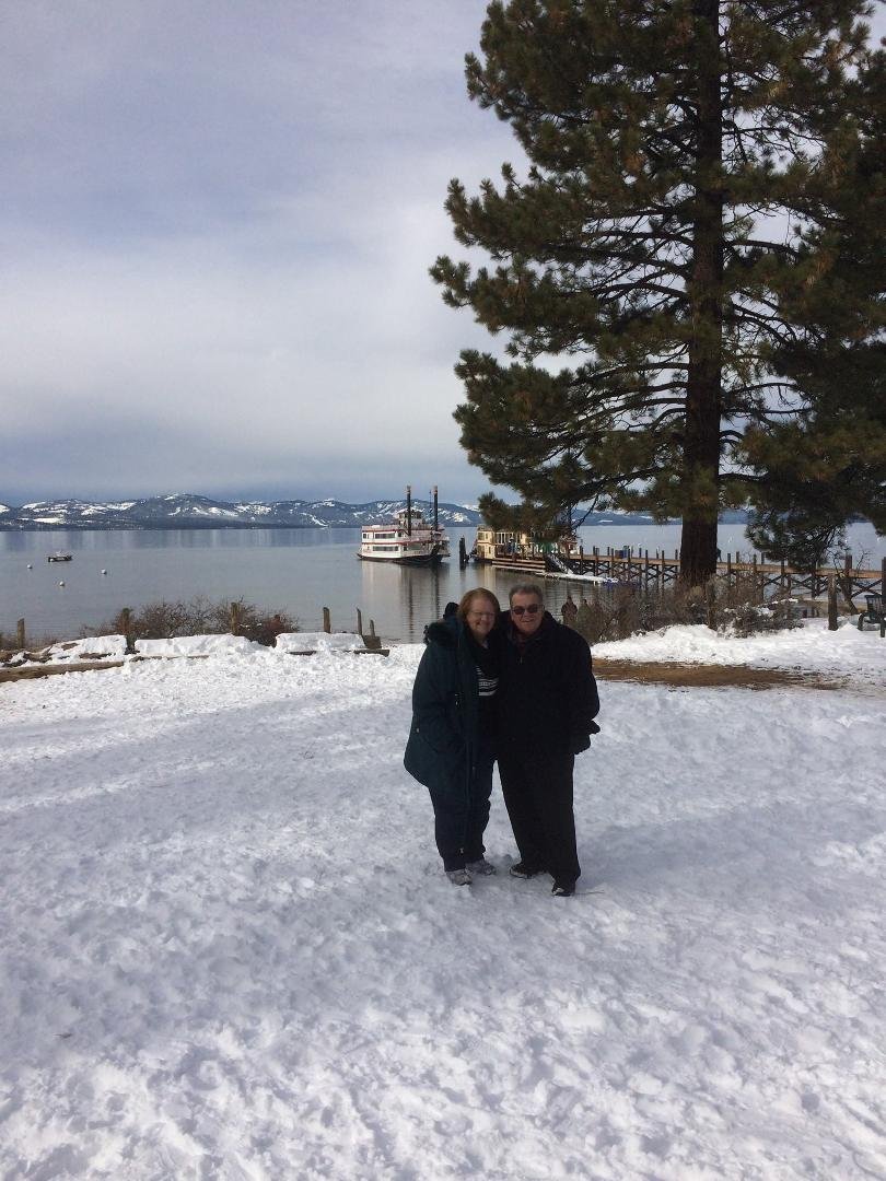 Lake Tahoe at Wintertime is beautiful. The fresh snow is glistening however the temperature is below freezing with cloudy skies and sunshine coming through occasionally!