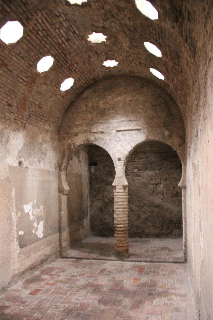 In the baths.