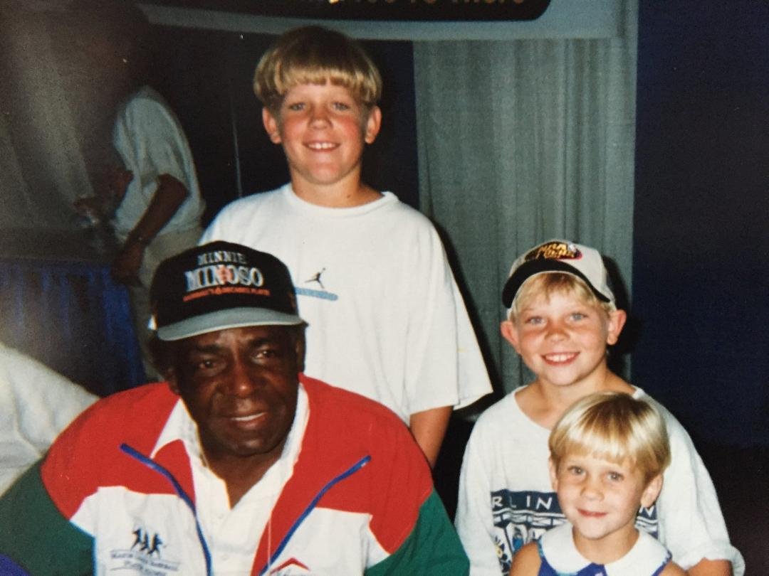 Another Chicago baseball icon and ambassador has left us. Here are Andrew Schwarz, Kyle Schwarz, and Emily Schwarz with Orestes "Minnie" Minoso in 1997. RIP Minnie!