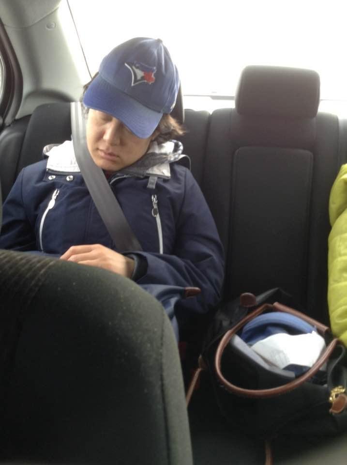 Vicky sleeping in my car after the baseball game!