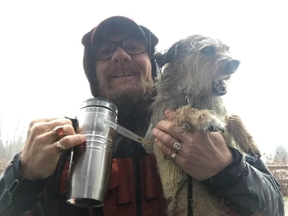 Lights at LaFarge. Wait for it. Pouring rain on our morning constitutional. Wasn’t sure if I should wear fly fishing gear or bathing suit. Max is a trooper in his wool sweater, even without breakfast, or coffee. #BulletProo