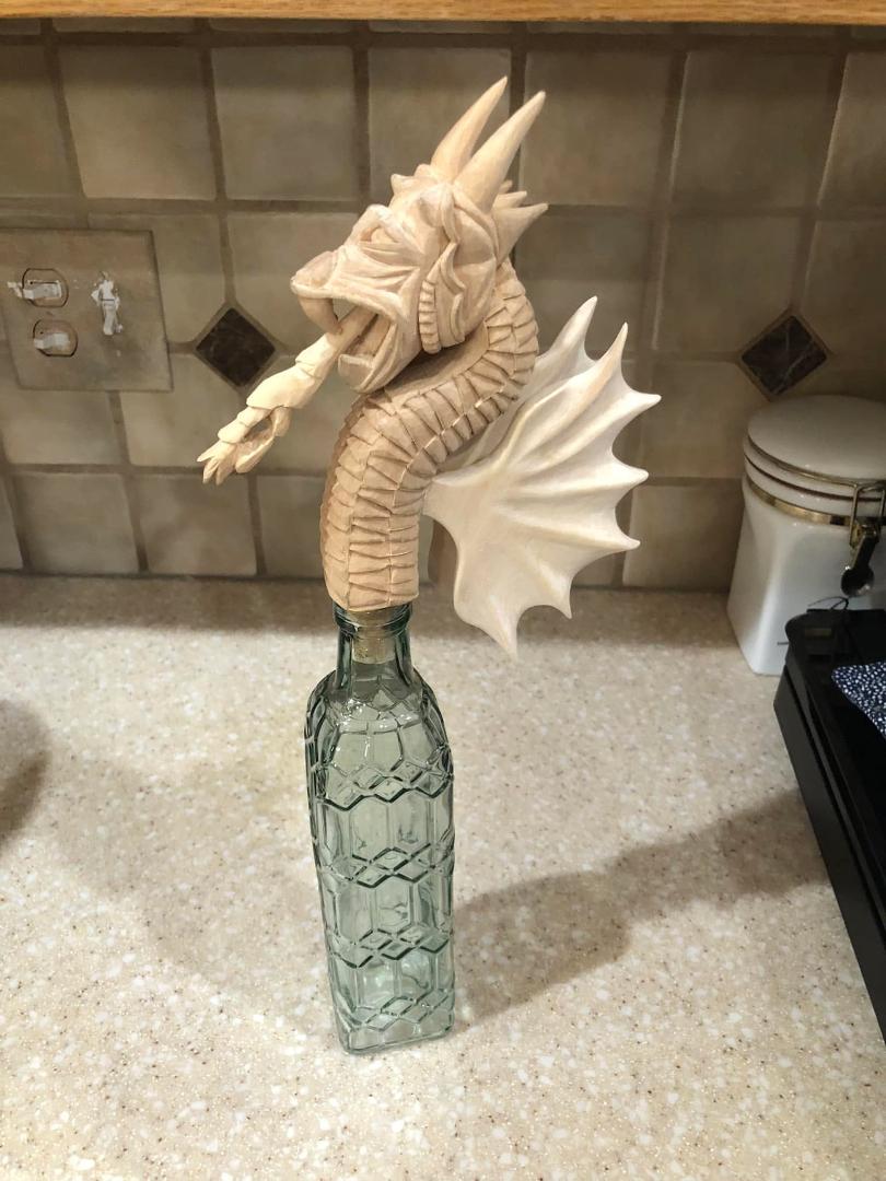 Dragon Bottle Stoper on bottle and ready for painting.