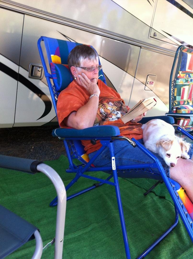 My Silly Goose and Hollie relaxing on a"Cool" afternoon camping. 7/14/12.