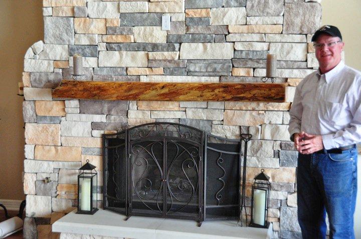 The "After" picture of this beautiful Pecan mantel. My back is still aching from lifting that sucker up and down. It doesn't look that heavy by this photo, but it was!