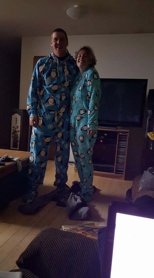 Got matching onesies for BrookeHolcombe's birthday. It's officially a big hit. They are wearing them tomorrow snowboarding. Love these two to pieces.