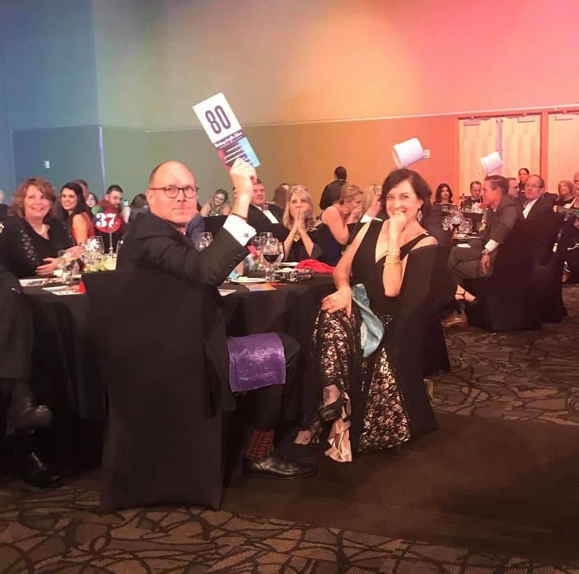 A friend took this picture of Steve Warrick and me at The Toyland Ball on Saturday night. Steve’s bidding and I’m wondering why that bucket’s on my head! Always a fun fun night!