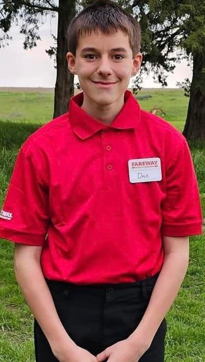 Congratulations and good luck to grandson Dax Crees as he starts his first job at age 14 just like his grandpa did. Best of luck buddy.