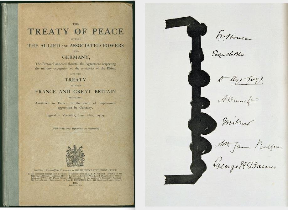 Lord Milner's signature is the 5th one down on the page.  He was the 8th signer of the Treaty of Versailles (8 of 65).