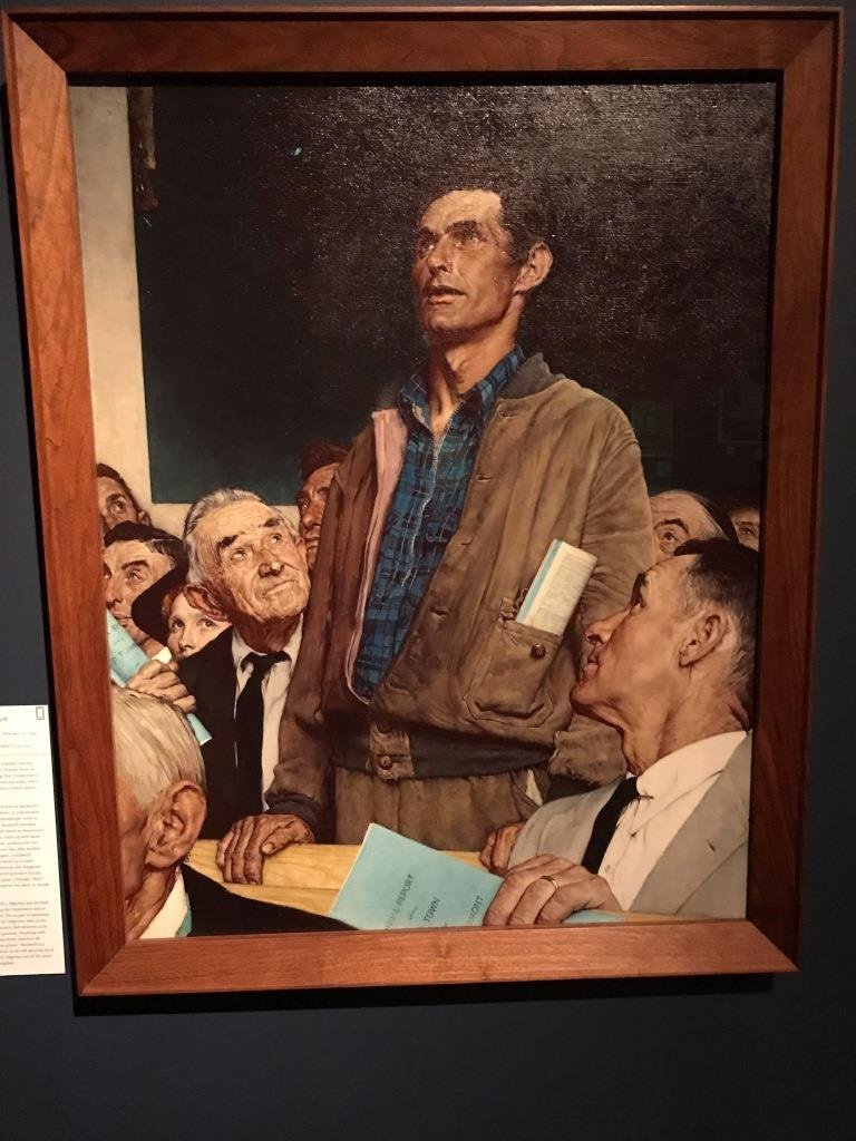 We need a return to those days when everyone at least could listen to each other without invoking a personal attack. - Norman Rockwell's "Freedom of Speech"
Note - Arlington, VT Town Meeting circa 1943. Note the well dress