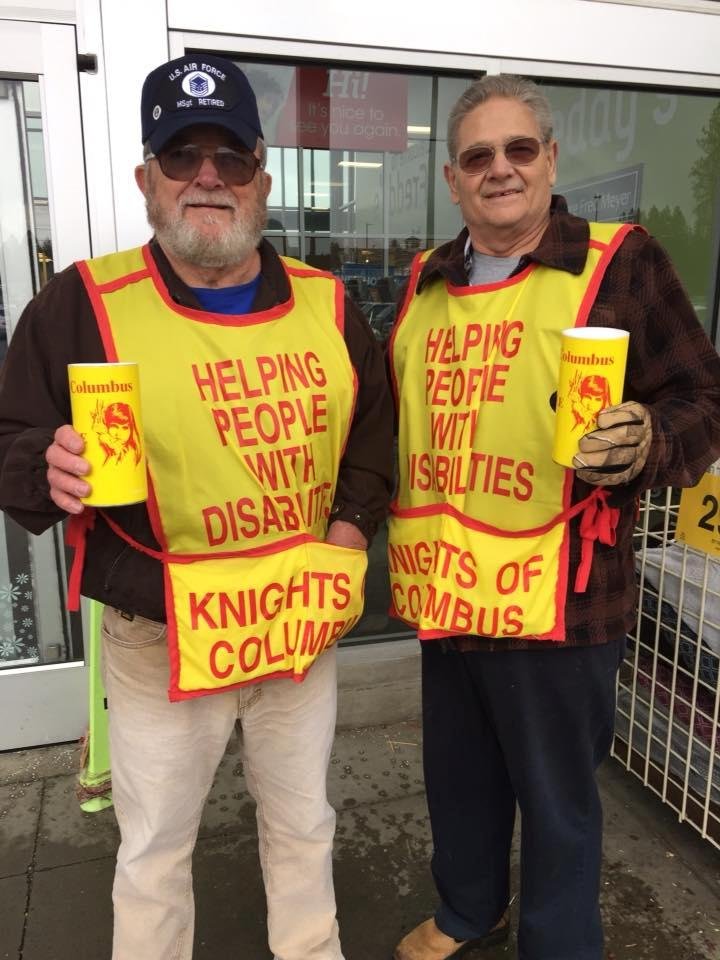 Charles Porter and I, from the St. Joseph Council of the Knights of Columbus, collecting donations for "People With Disabilities", a very good charity. 100% of the donations go to the charity, so when you see a K of C Knigh