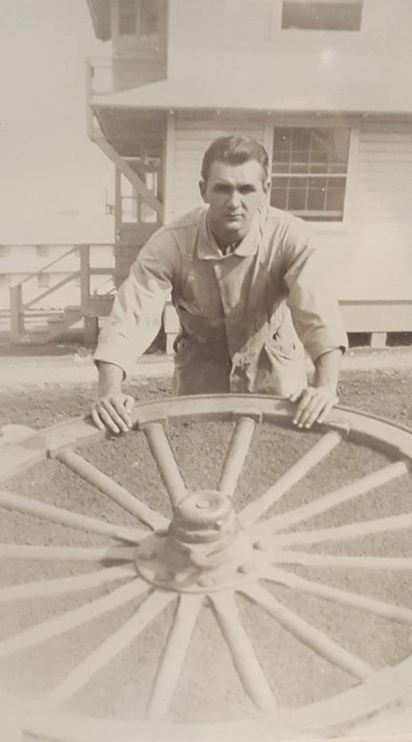 My father recovering from a broken hip after a paratrooper jump during WW II. He has been dead for over 43 years. Miss him every day. Love you, Pop.