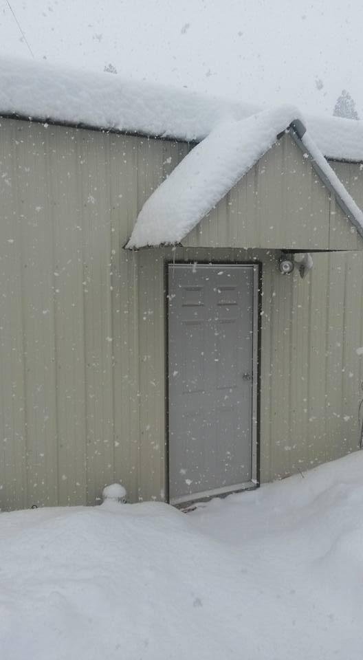 Even the garage is snowed in.