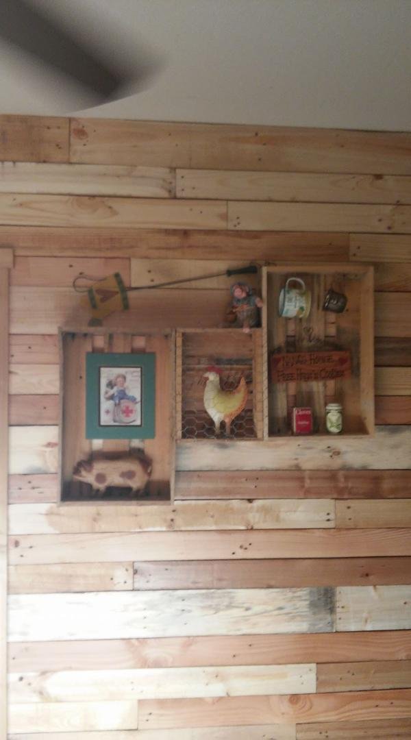 Shelves I made out of crates that I built.