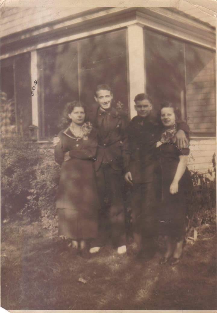 Reposting this family photo in order to tag family members, which I forgot to do first time.  It's my father, John Benzinger (second from left) and my mother (far right) in 1936.  The other couple are Wenzlicks (Elouise?), 