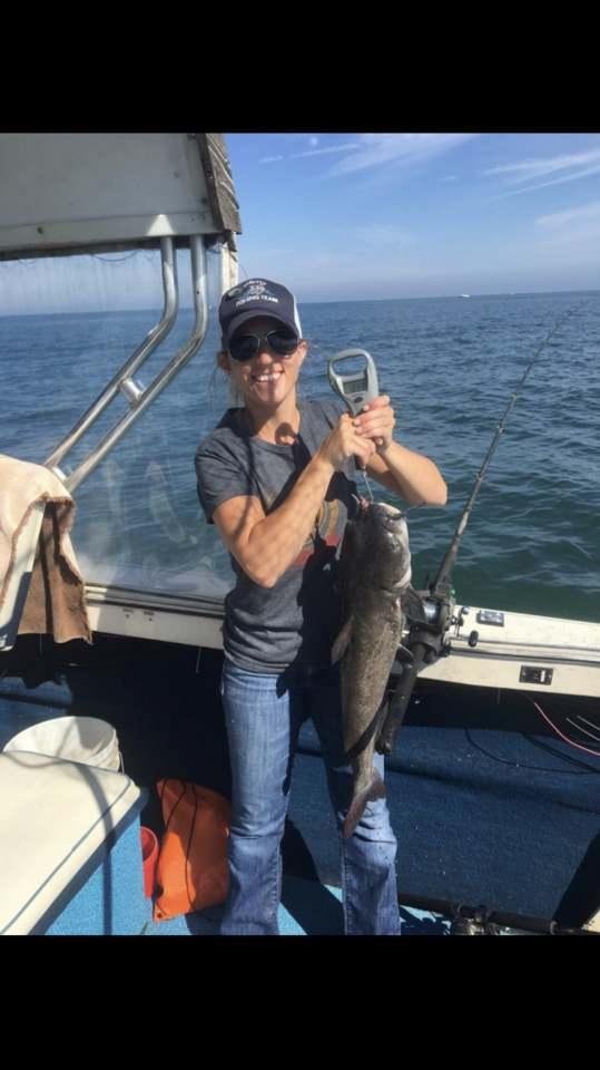 adrienne with her 18lb. cat fish.
