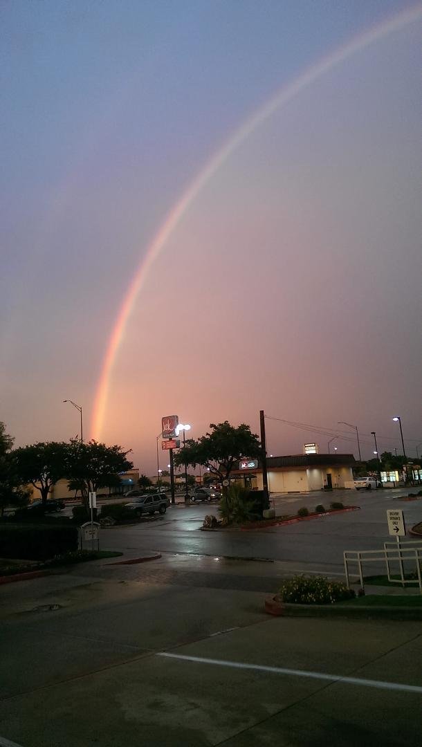 Beautiful complete rainbow tonight in Bryan/College Station..(with Greta Messarra Woodward)