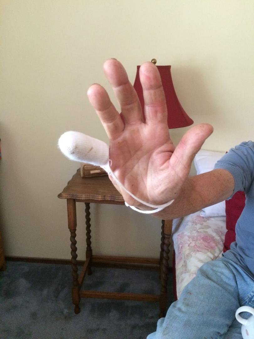 George learned yesterday table saws bite! Four stitches and a tetanus shot, lucky guy!