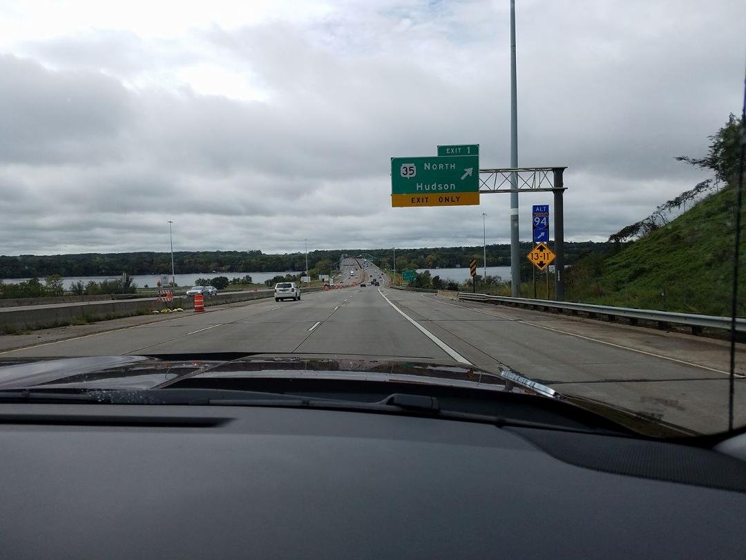 A welcome site the Minnesota State line140 miles to go