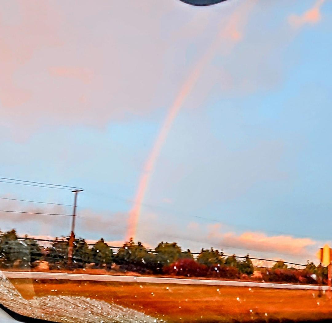 Tuesday late afternoon, rainbow went from one end to the other