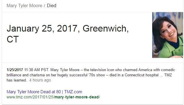 R.I.P. Mary Tyler Moore
http://www.tmz.com/2017/01/25/mary-tyler-moore-dead/