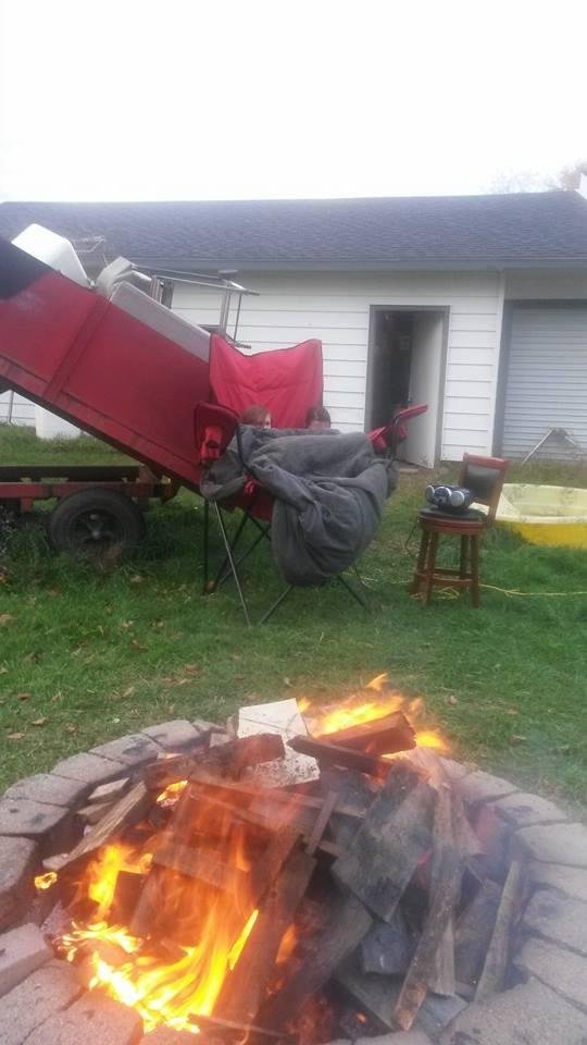 My daughter and her friend Shian Marie Sabec need a blanket when there is a fire 8ft away lol