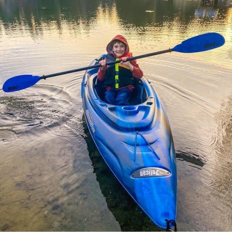 Waylen has a little spring fever. He's learning how to navigate the new kayak.