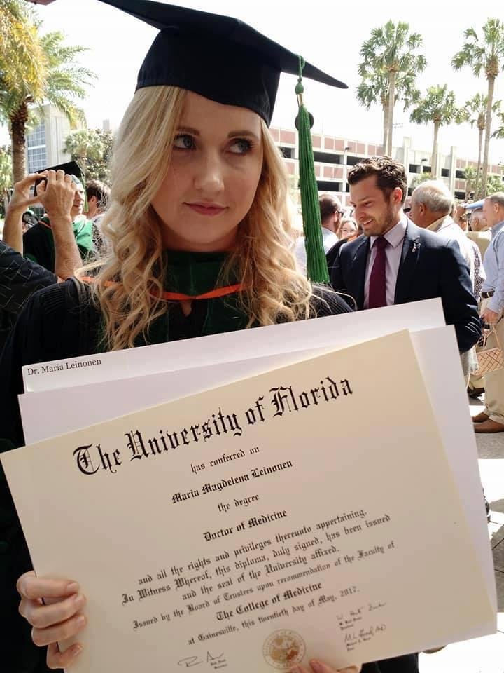 Our grand daughter, Maria, at her Medical School graduation, University of Florida, June 20, 2017. We are so happy for her.