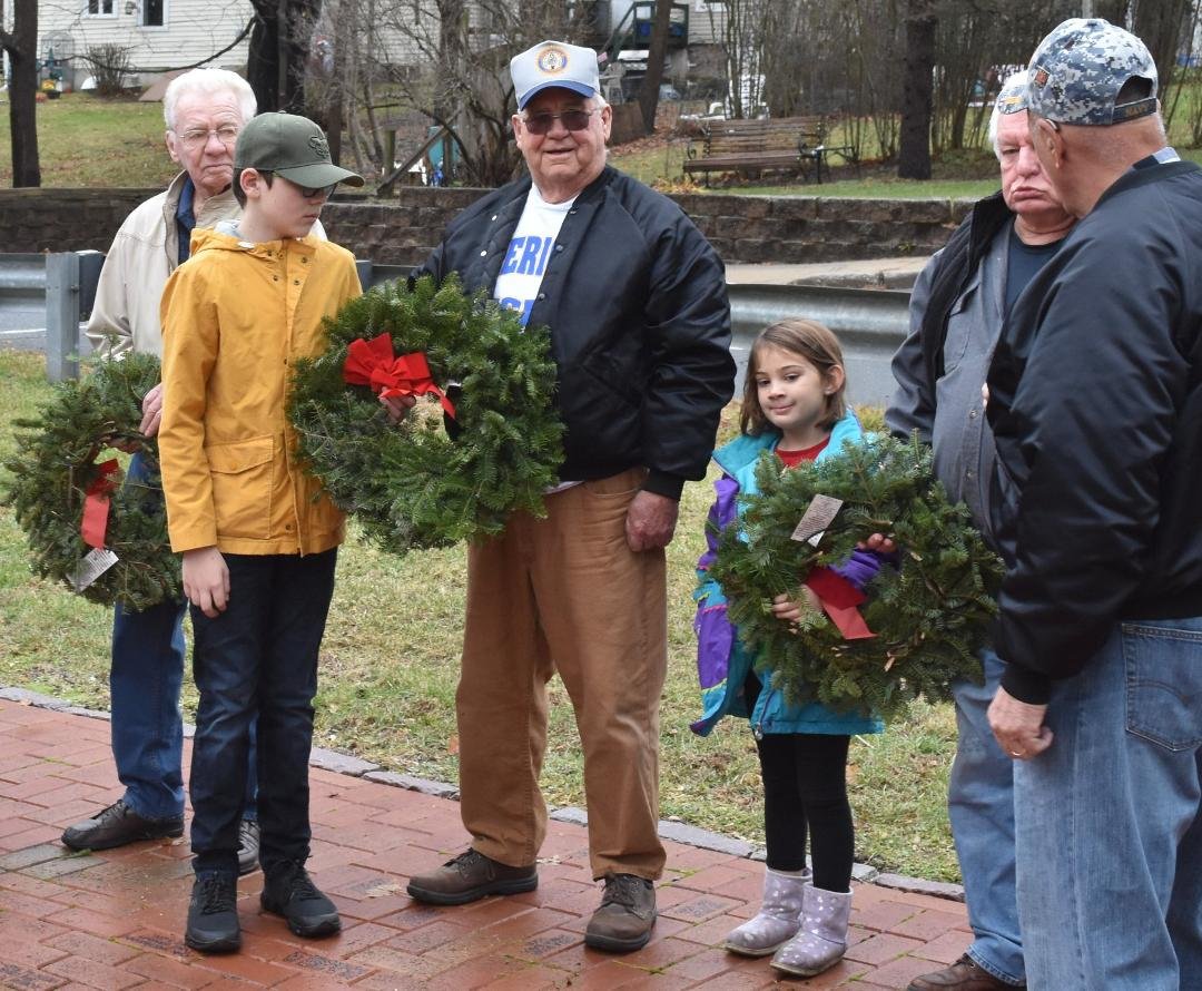 Volunteers prepare to lay wreaths at Veteran's Memorial Park, High Bridge, NJ.