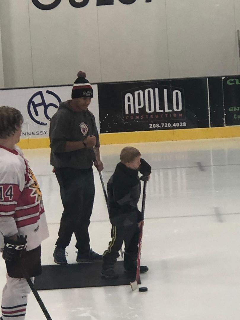 My grandson, Everett, at the Sun Valley Suns hockey game.